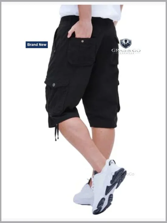 Men's Long Cargo Shorts Below Knee Relaxed Fit 6 Pockets Outdoor Casual - Picture 5 of 7